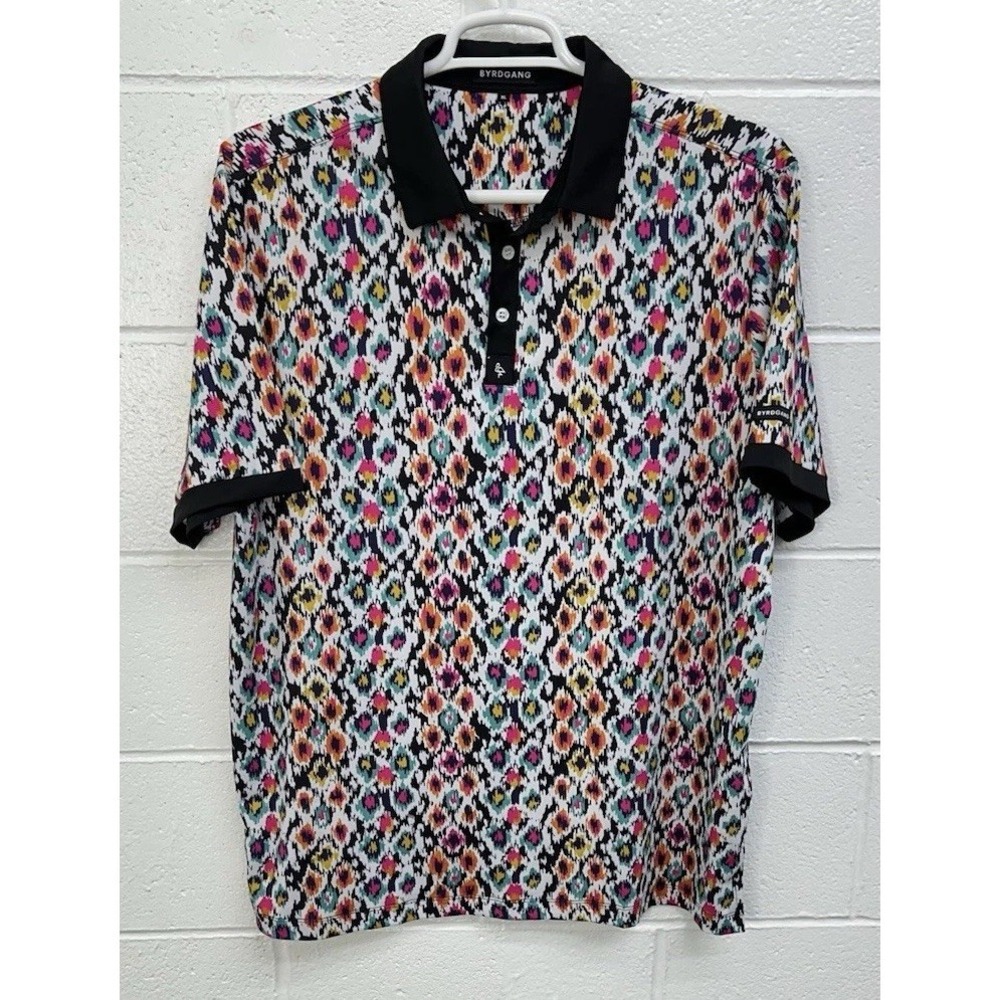 BYRD GANG Wild Spots Colorful Abstract Performance Golf Polo / Men's XL